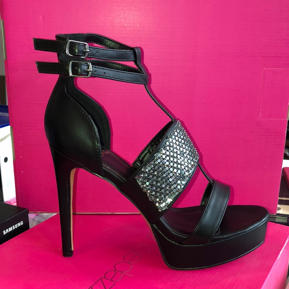 NOT FOR SALE. Black w. Gunmetal Mesh Platform Heel